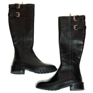NEW Aquatalia Orsyn Calf Black Leather Zipper Knee High Boots Weatherproof